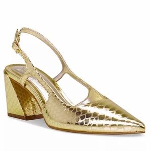 Vince Camuto 6 Gold Textured Slingback Block Heel Pumps